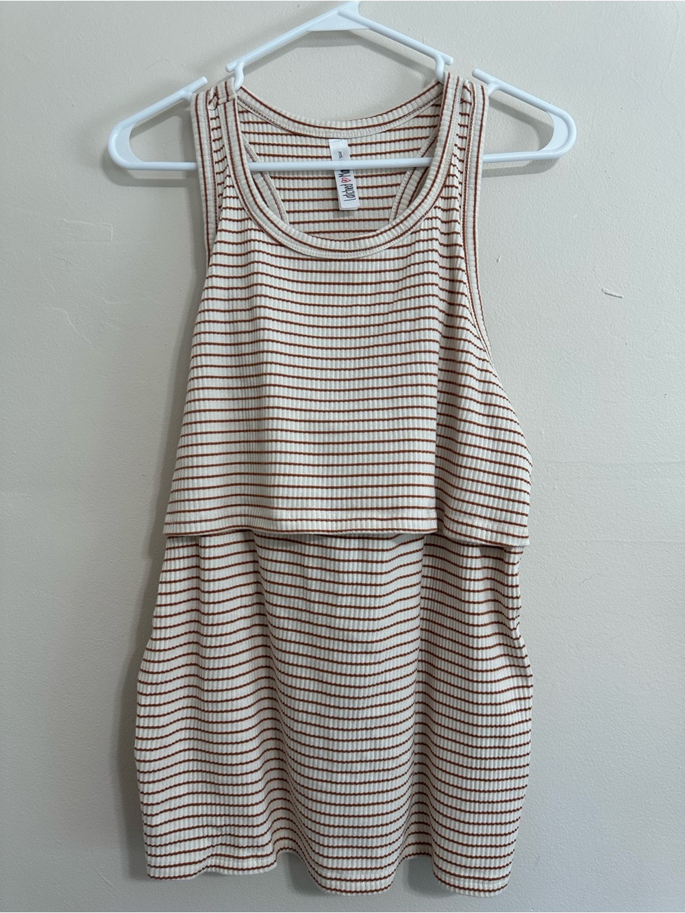 Latched Mama 1X Ribbed Nursing Tank Cream Rust Stripe Breastfeeding Top